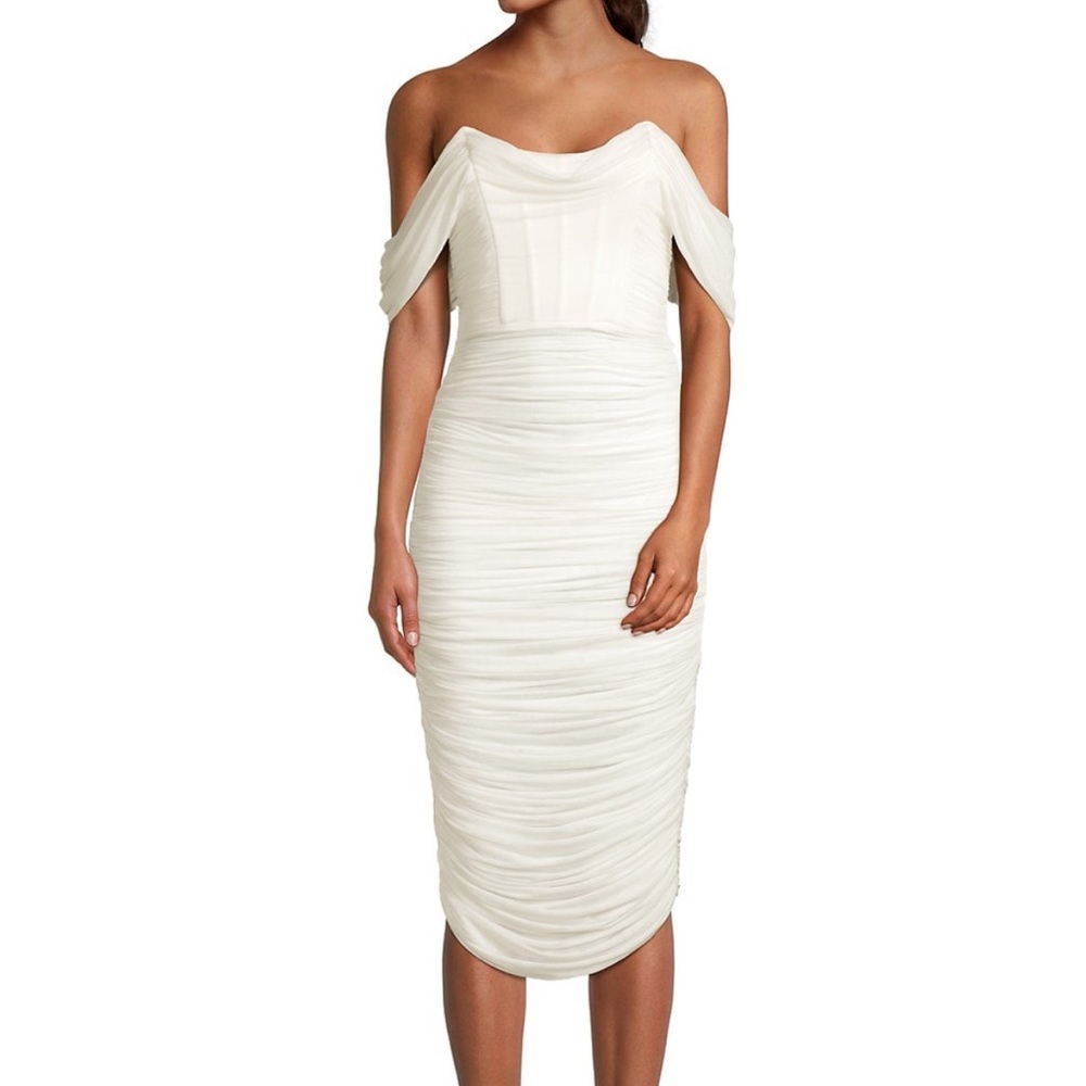 Lavish Alive Ruched Mesh Corset Dress in Ivory Size 4
